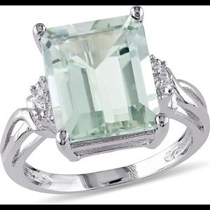 Sterling Silver Green Amethyst & White Topaz Ring Del Mar
